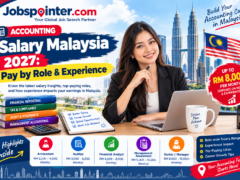 Accounting professional in Kuala Lumpur reviewing financial reports, with salary information for accountants, auditors, financial analysts, and accounting managers in Malaysia