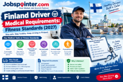 Professional truck driver in Finland with a medical examination checklist illustrating driver fitness standards and health assessments.