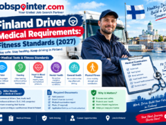 Professional truck driver in Finland with a medical examination checklist illustrating driver fitness standards and health assessments.